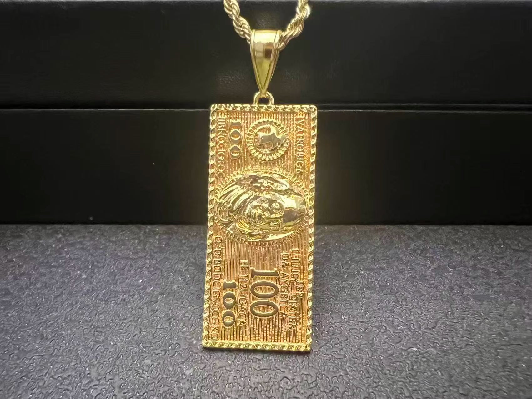 Custom Hip Hop Wholesale Us Dollar Sign Pendants Stainless Steel Gold Dollar Bill Necklace
