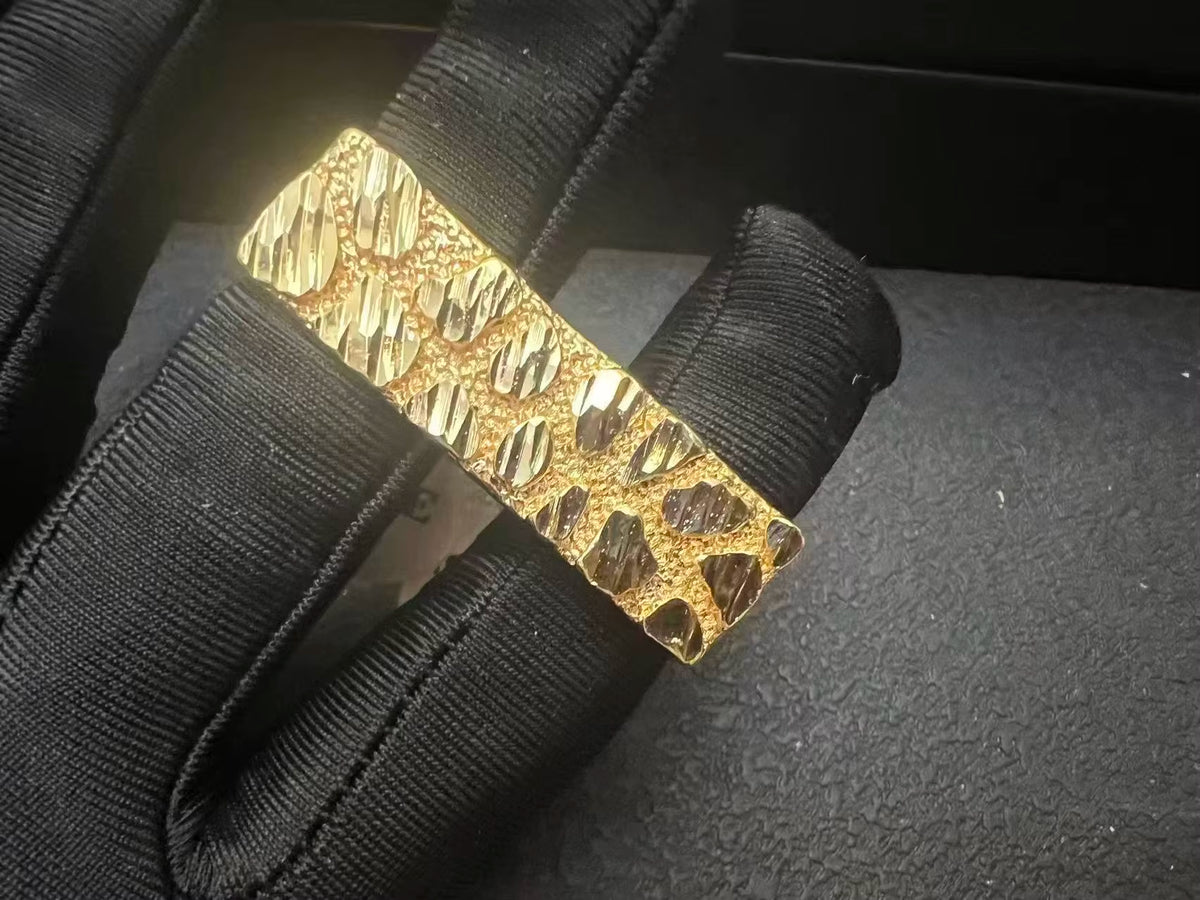 Two Fingers Fashion Rings 18K Gold Plated Stainless Steel Square Double Finger Stylish Nugget Ring Everyday Jewelry for Him
