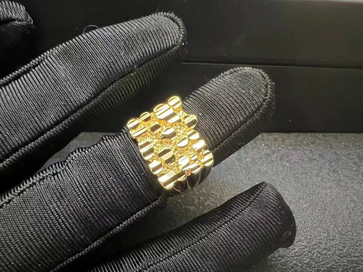 Customized Jewelry Classic Large Nugget Square Ring 18K Gold Plated Stainless Steel Jewelry