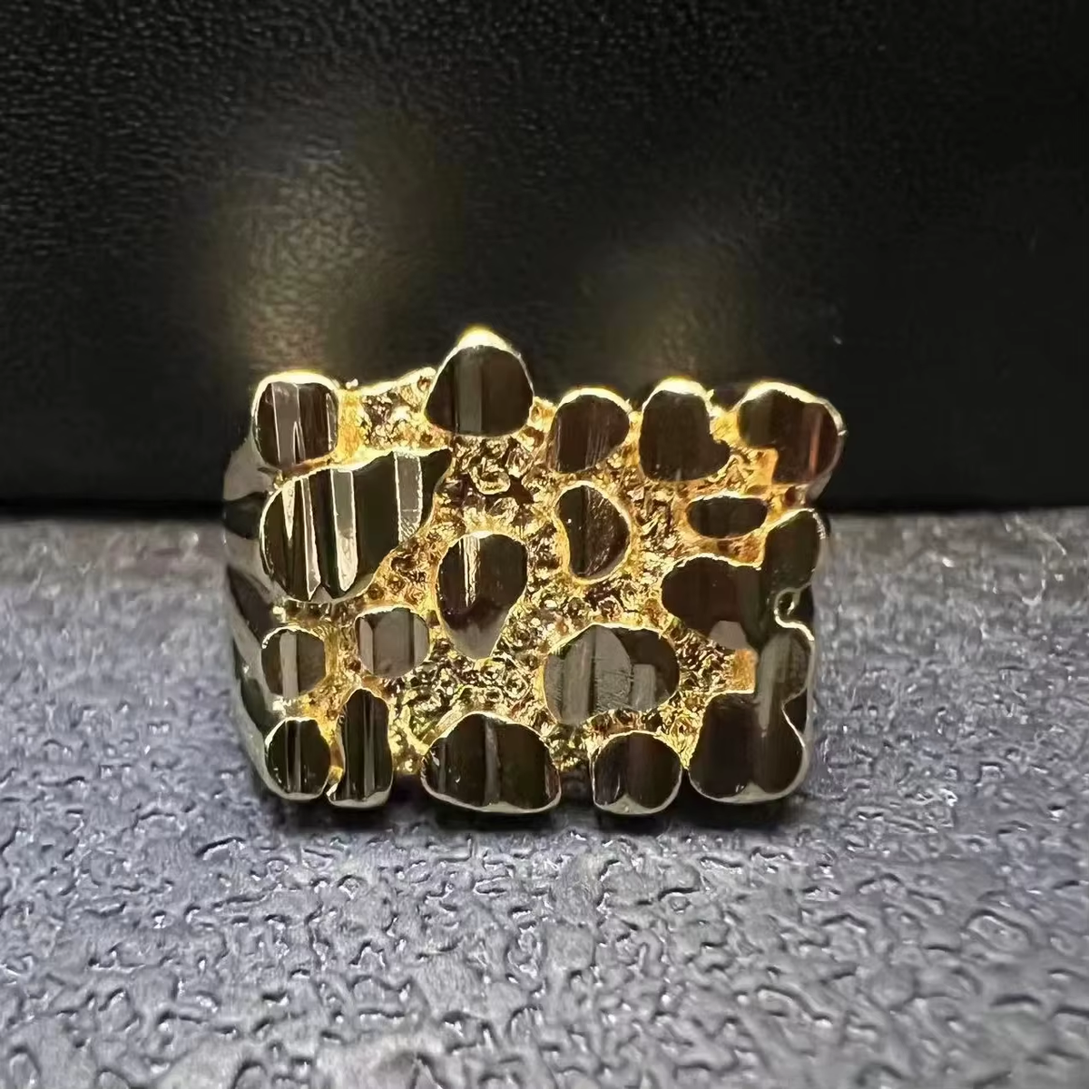 Customized Jewelry Classic Large Nugget Square Ring 18K Gold Plated Stainless Steel Jewelry
