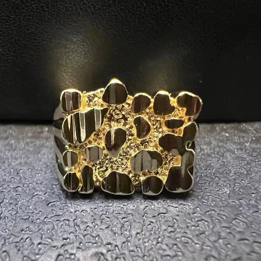 Customized Jewelry Classic Large Nugget Square Ring 18K Gold Plated Stainless Steel Jewelry