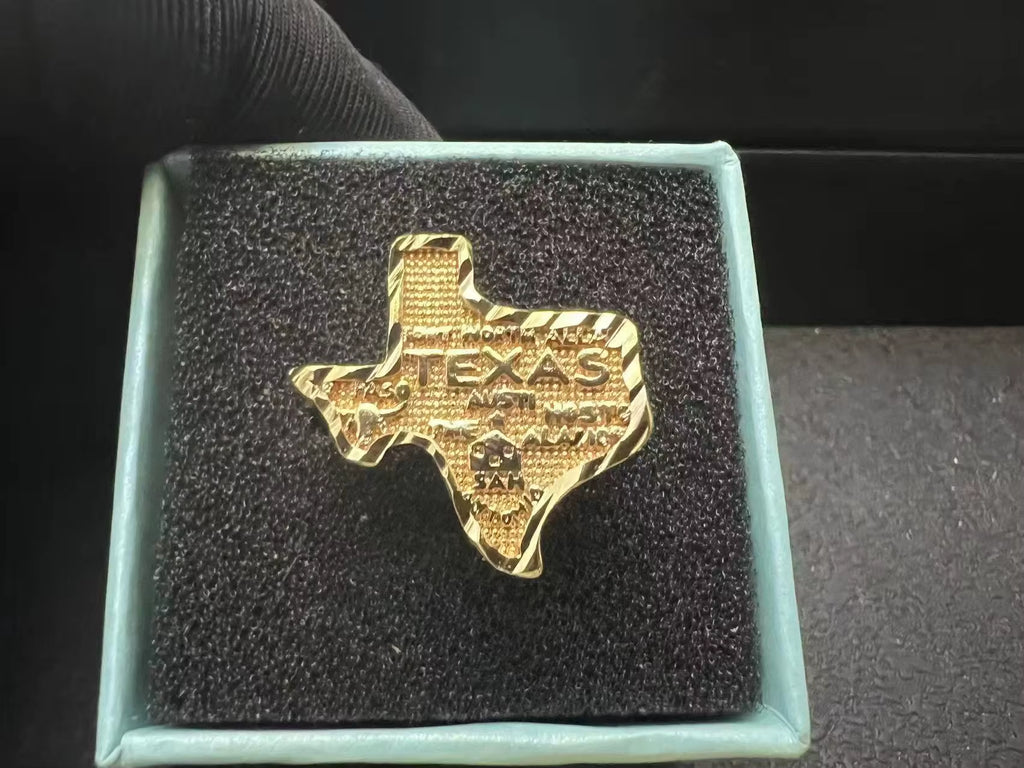 18K Gold Plated Stainless Steel Diamond-Cut Map of Texas Ring for Men Women Unique Jewelry