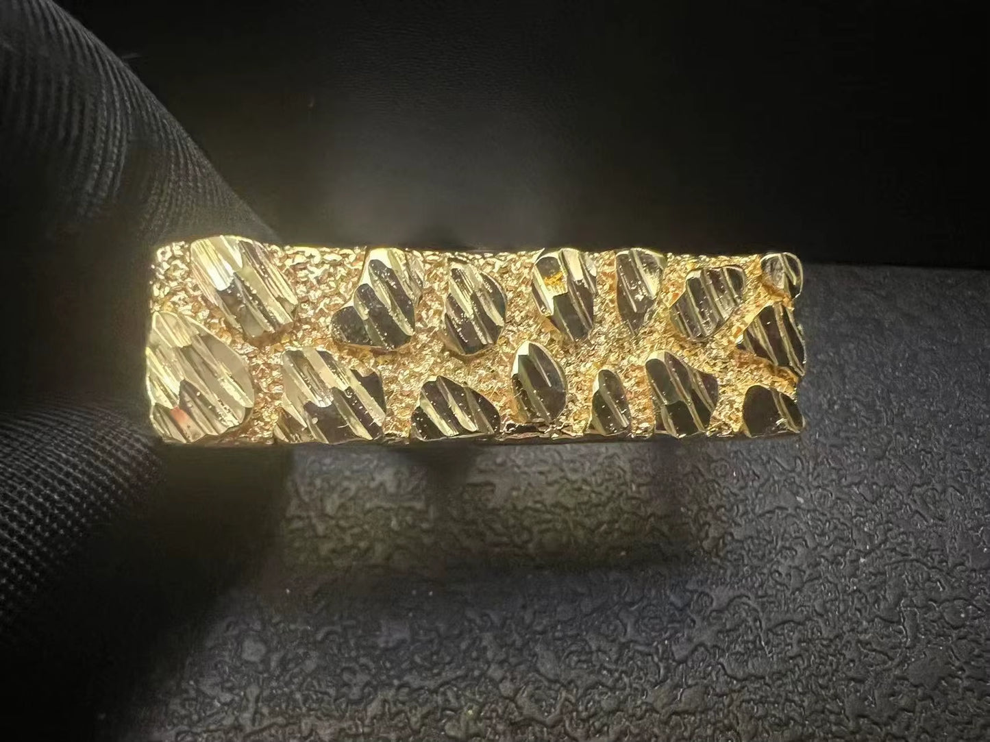 Two Fingers Fashion Rings 18K Gold Plated Stainless Steel Square Double Finger Stylish Nugget Ring Everyday Jewelry for Him