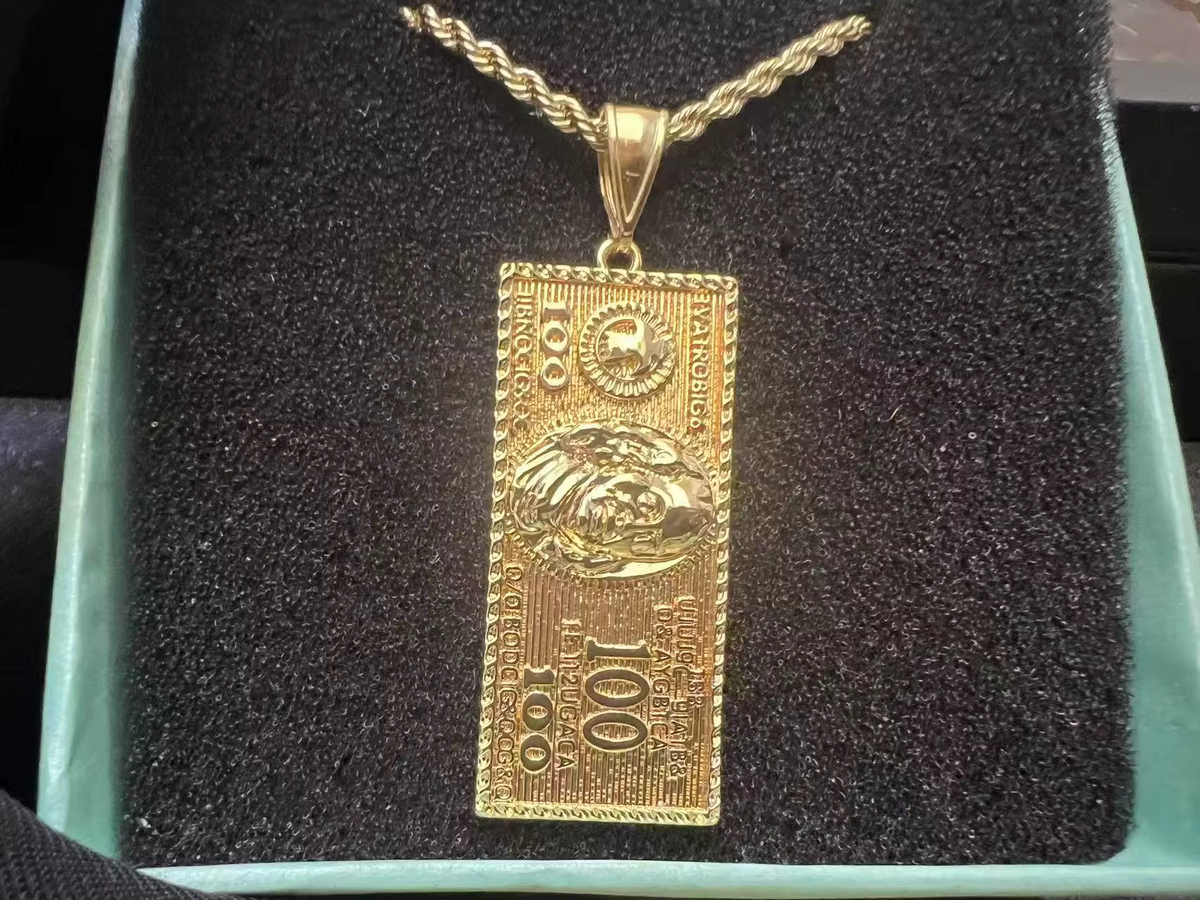 Custom Hip Hop Wholesale Us Dollar Sign Pendants Stainless Steel Gold Dollar Bill Necklace