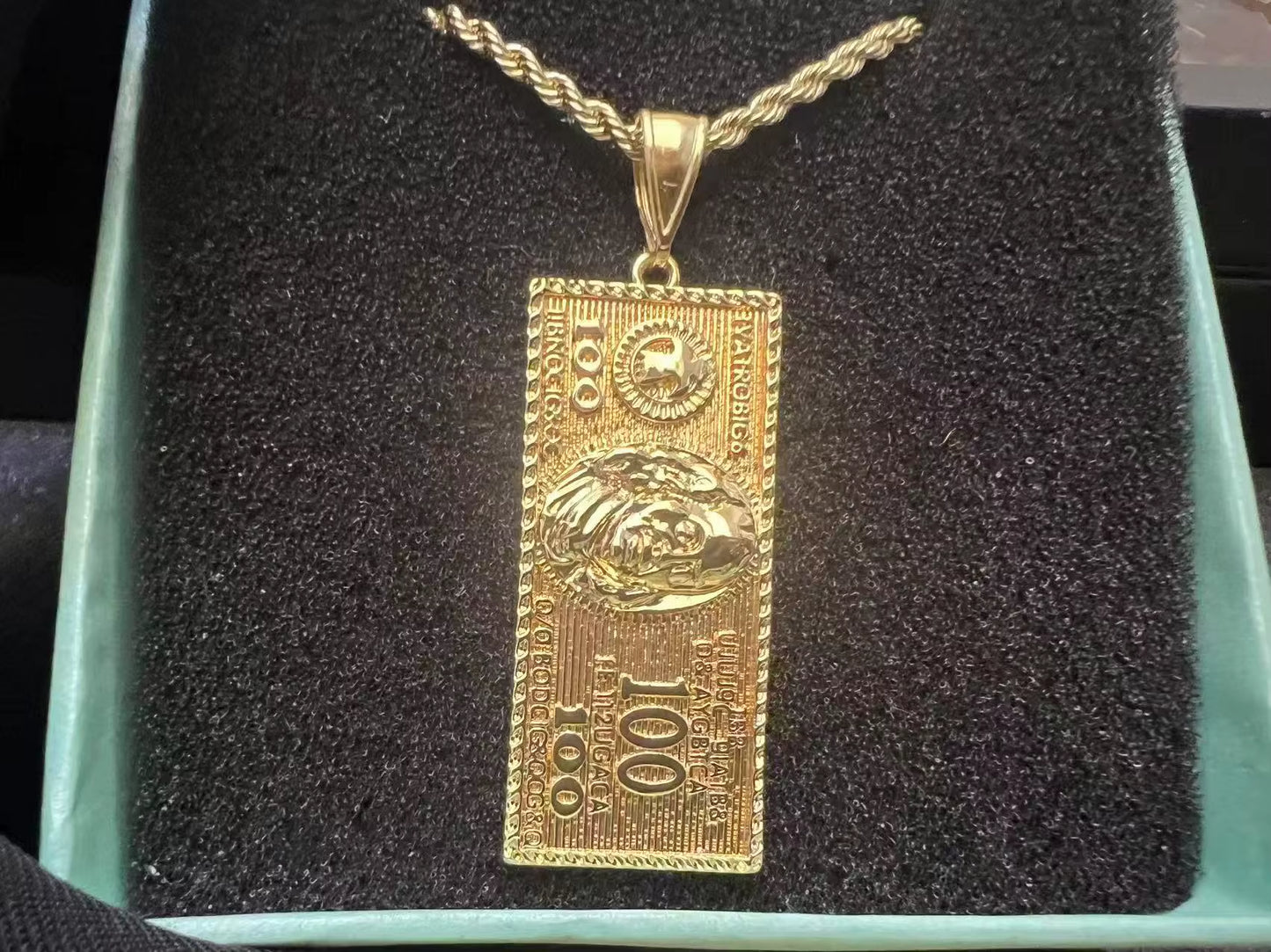Custom Hip Hop Wholesale Us Dollar Sign Pendants Stainless Steel Gold Dollar Bill Necklace