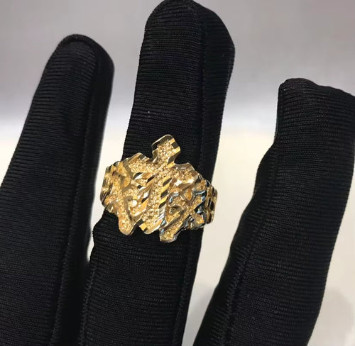Customized Stainless Steel Trendy 18K Gold Plated Diamond Cut Cross Ring Nugget Ring Cute Jewelry for Women and Girls Gift