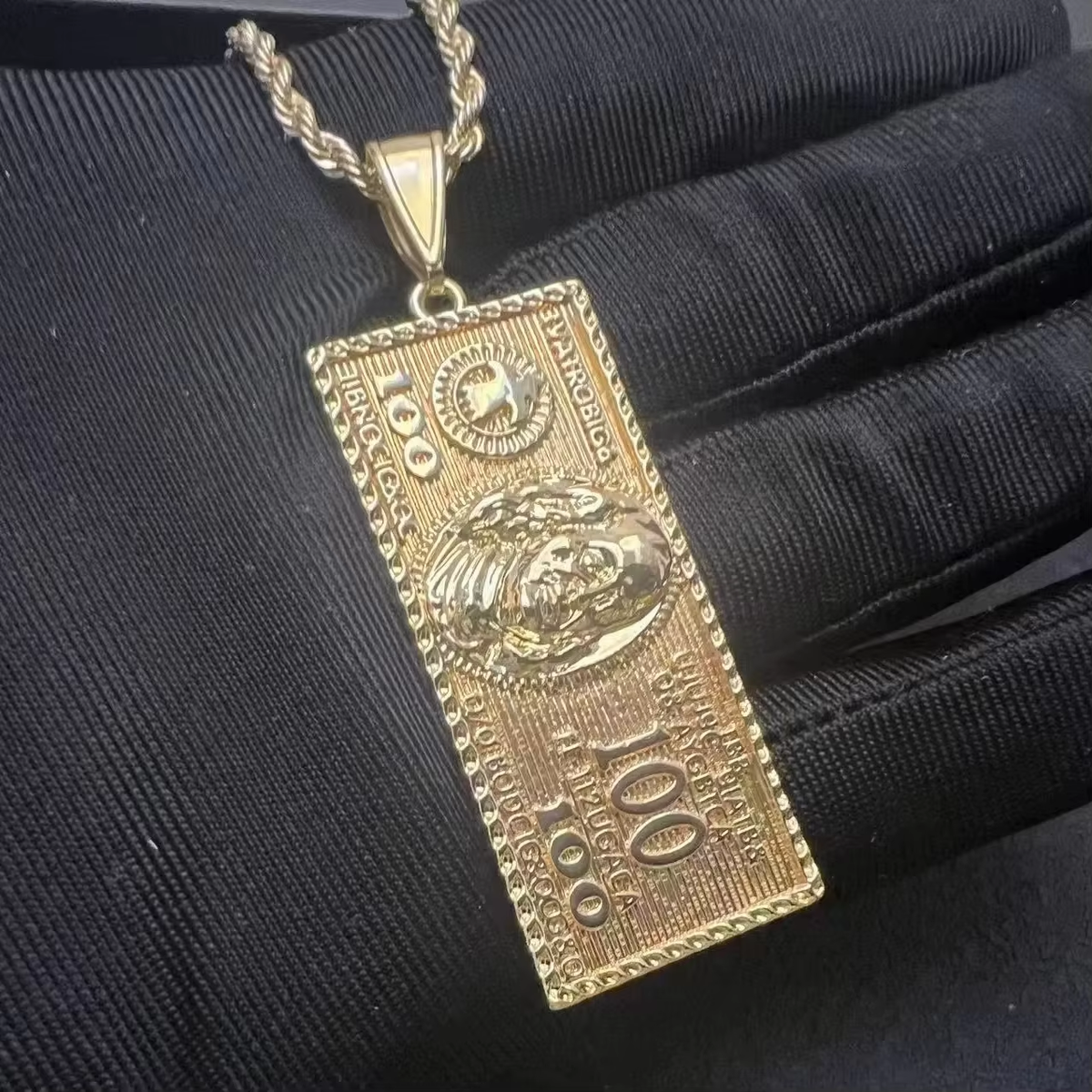 Custom Hip Hop Wholesale Us Dollar Sign Pendants Stainless Steel Gold Dollar Bill Necklace
