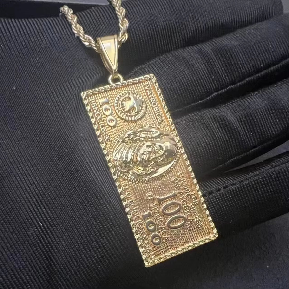 Custom Hip Hop Wholesale Us Dollar Sign Pendants Stainless Steel Gold Dollar Bill Necklace