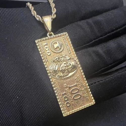 Custom Hip Hop Wholesale Us Dollar Sign Pendants Stainless Steel Gold Dollar Bill Necklace