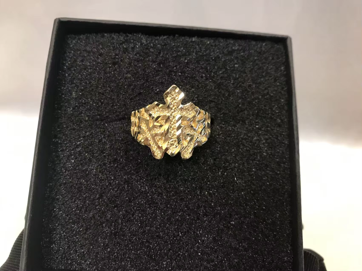 Customized Stainless Steel Trendy 18K Gold Plated Diamond Cut Cross Ring Nugget Ring Cute Jewelry for Women and Girls Gift