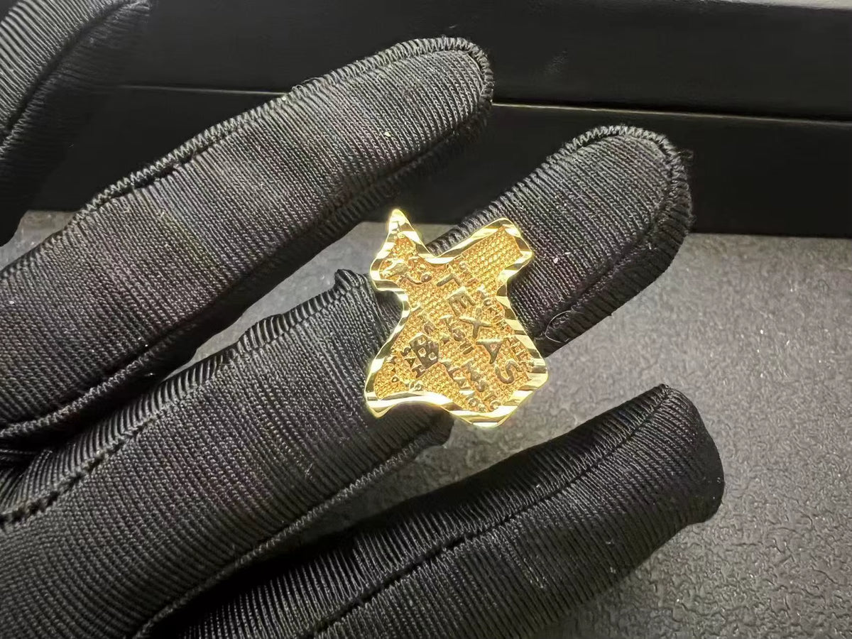 18K Gold Plated Stainless Steel Diamond-Cut Map of Texas Ring for Men Women Unique Jewelry
