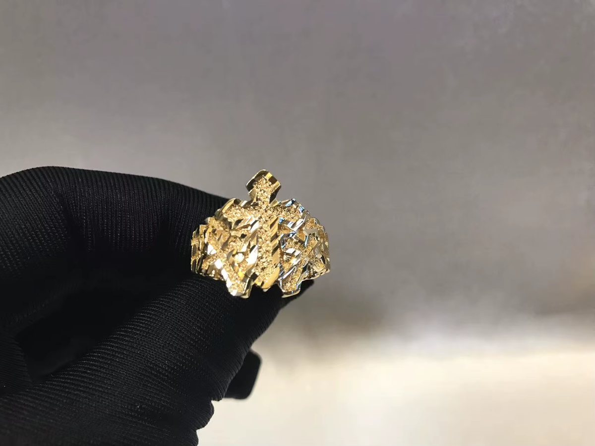 Customized Stainless Steel Trendy 18K Gold Plated Diamond Cut Cross Ring Nugget Ring Cute Jewelry for Women and Girls Gift