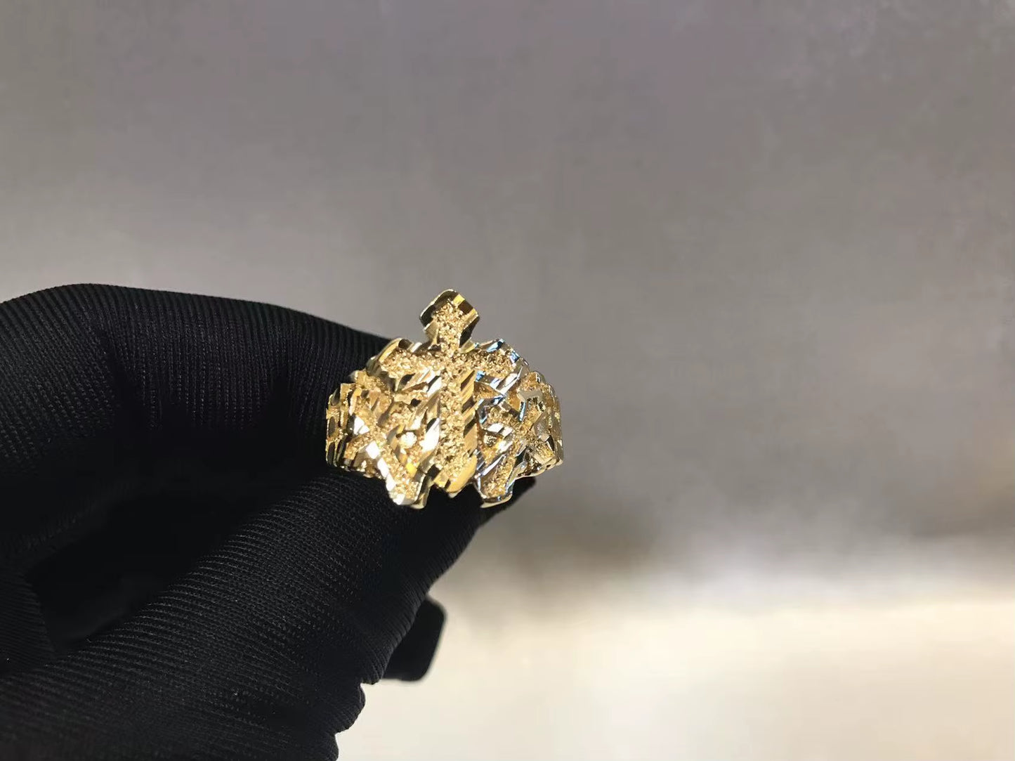 Customized Stainless Steel Trendy 18K Gold Plated Diamond Cut Cross Ring Nugget Ring Cute Jewelry for Women and Girls Gift