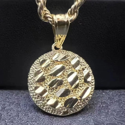 Custom Waterproof 18K Gold Stainless Steel Hammered round Pendants Necklace for Women
