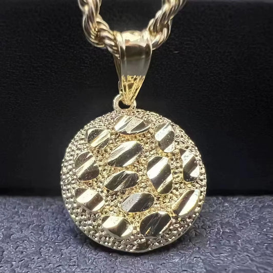 Custom Waterproof 18K Gold Stainless Steel Hammered round Pendants Necklace for Women