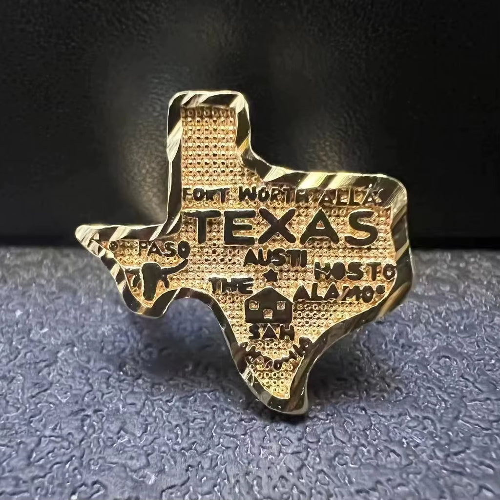 18K Gold Plated Stainless Steel Diamond-Cut Map of Texas Ring for Men Women Unique Jewelry